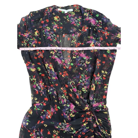 VERONICA BEARD Dark Victorian Floral Ruched Smocked Silk Mini Dress Size 0 - Picture 4 of 8